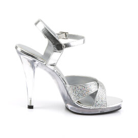 Fabulicious FLAIR-419 Gothic Sandaletten Clear Glitter Silber EU-42 / US-12