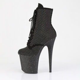 Pleaser FLAMINGO-1020RM Plateau Stiefeletten Kunstleder Strass Mesh Schwarz EU-35 / US-5