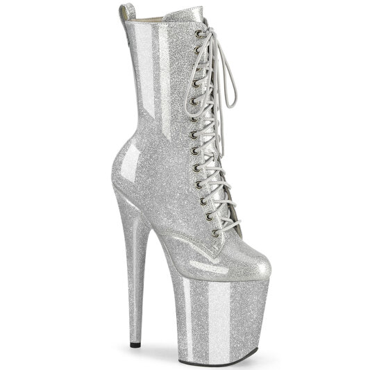 Pleaser FLAMINGO-1040GP Plateau Stiefeletten Lack Glitter Silber EU-35 / US-5