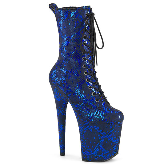 Pleaser FLAMINGO-1040SPF Plateau Stiefeletten Stoff Metallic Snakeprint Blau EU-40 / US-10