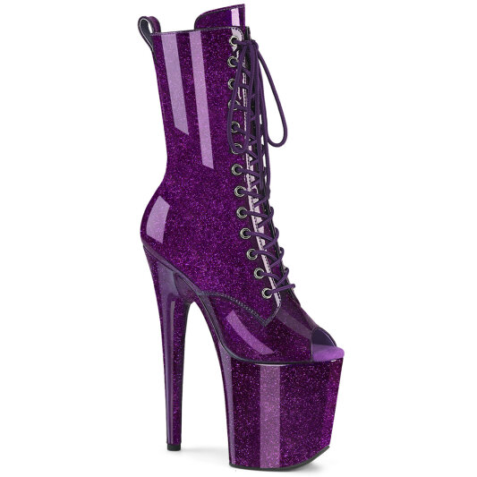 Pleaser FLAMINGO-1041GP Plateau Stiefeletten Lack Glitter Dunkles Lila EU-35 / US-5