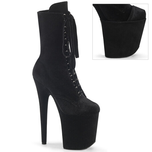 Pleaser FLAMINGO-1045VEL Plateau Stiefeletten Samt Schwarz EU-37 / US-7