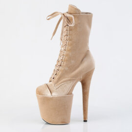 Pleaser FLAMINGO-1045VEL Plateau Stiefeletten Samt Beige EU-40 / US-10