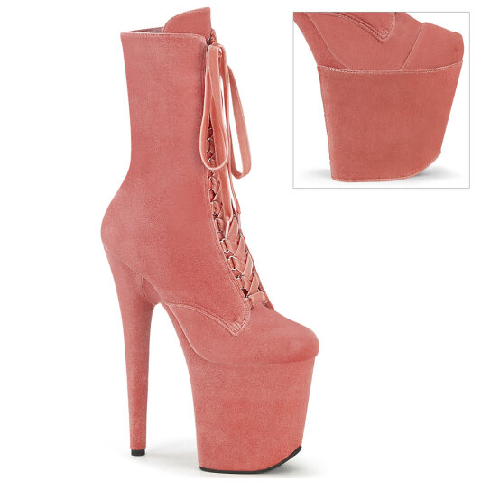 Pleaser FLAMINGO-1045VEL Plateau Stiefeletten Samt Pink EU-38 / US-8