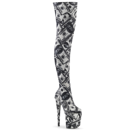Pleaser FLAMINGO-3000DP Plateau Overknee Stiefel Stoff Schwarz Weiß EU-40 / US-10