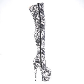 Pleaser FLAMINGO-3000DP Plateau Overknee Stiefel Stoff Schwarz Weiß EU-40 / US-10