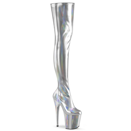 Pleaser FLAMINGO-3000HWR Plateau Overknee Stiefel Holograma Silber EU-42 / US-12