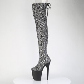 Pleaser FLAMINGO-3008SP-BT Plateau Overknee Stiefel Snakeprint Schwarz Weiß EU-35 / US-5