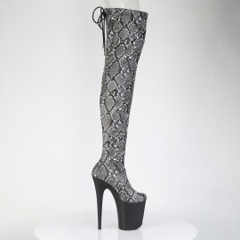 Pleaser FLAMINGO-3008SP-BT Plateau Overknee Stiefel Snakeprint Schwarz Weiß EU-35 / US-5