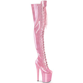 Pleaser FLAMINGO-3020GP Plateau Overknee Stiefel Lack Glitter Pink EU-37 / US-7