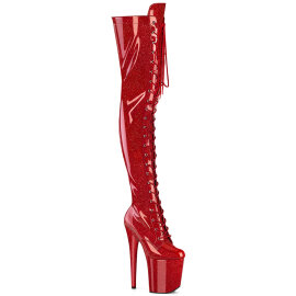 Pleaser FLAMINGO-3020GP Plateau Overknee Stiefel Lack Glitter Rot EU-35 / US-5