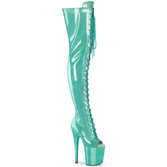 Pleaser FLAMINGO-3021GP Plateau Overknee Stiefel Lack Glitter Türkis EU-37 / US-7
