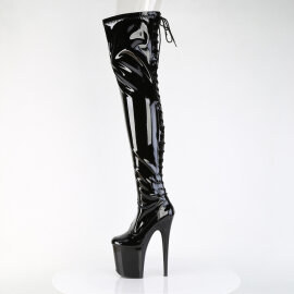 Pleaser FLAMINGO-3850 Plateau Overknee Stiefel Lack Schwarz EU-35 / US-5