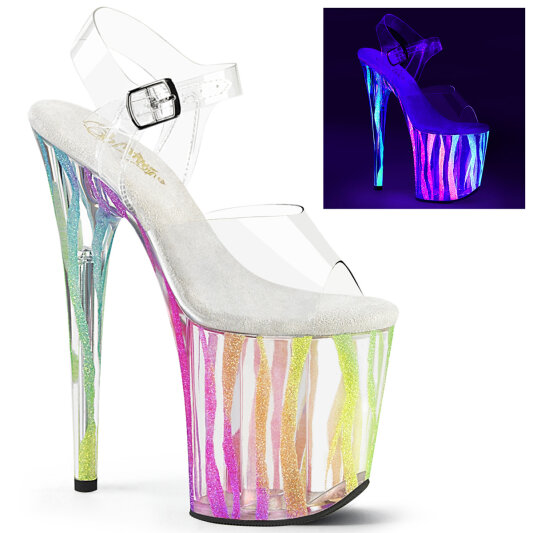 Pleaser FLAMINGO-808RG-03 Plateau Sandaletten Clear Glitter Bunt EU-35 / US-5