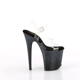 Pleaser FLAMINGO-808SS Plateau Sandaletten Clear Glitter Schwarz EU-36 / US-6