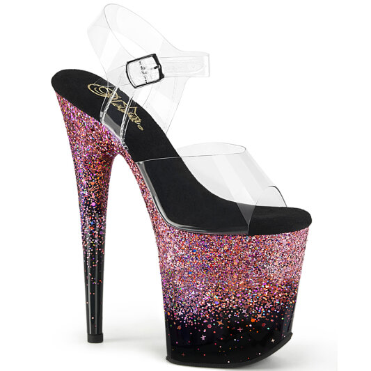 Pleaser FLAMINGO-808SS Plateau Sandaletten Clear Glitter Pink EU-38 / US-8