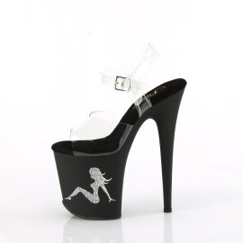 Pleaser FLAMINGO-808TGRS Plateau Sandaletten Clear Strass Schwarz Silber EU-37 / US-7