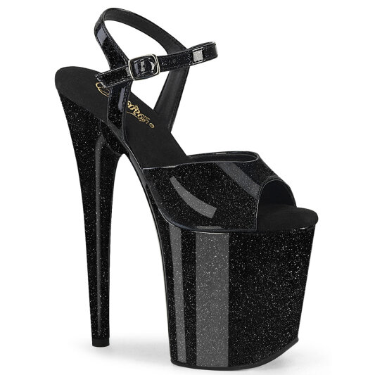 Pleaser FLAMINGO-809GP Plateau Sandaletten Lack Glitter Schwarz EU-37 / US-7