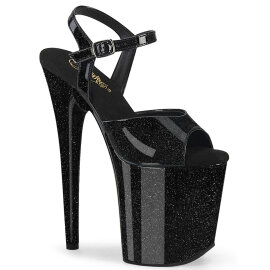 Pleaser FLAMINGO-809GP Plateau Sandaletten Lack Glitter Schwarz EU-37 / US-7