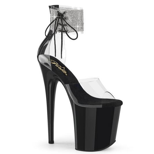 Pleaser FLAMINGO-824RS Plateau Sandaletten Clear Strass Schwarz EU-42 / US-12