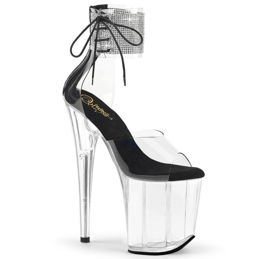 Pleaser FLAMINGO-824RS Plateau Sandaletten Clear Strass Transparent Schwarz EU-36 / US-6