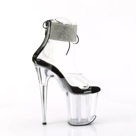 Pleaser FLAMINGO-824RS Plateau Sandaletten Clear Strass Transparent Schwarz EU-36 / US-6