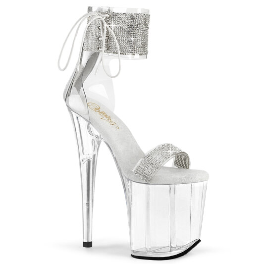 Pleaser FLAMINGO-827RS Plateau Sandaletten Clear Strass Silber EU-35 / US-5