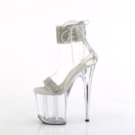 Pleaser FLAMINGO-827RS Plateau Sandaletten Clear Strass Silber EU-35 / US-5