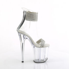 Pleaser FLAMINGO-827RS Plateau Sandaletten Clear Strass Silber EU-35 / US-5