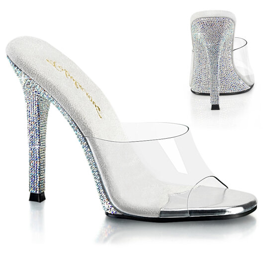 Fabulicious GALA-01DM Pantoletten Clear Strass Silber EU-40 / US-10