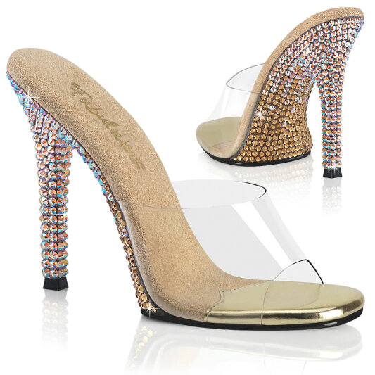 Fabulicious GALA-01DMM Pantoletten Clear Strass Gold EU-37 / US-7