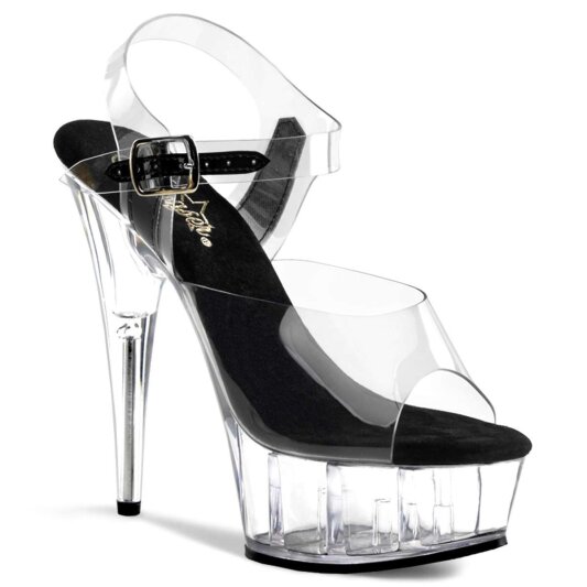 Pleaser Sandalette DELIGHT-608 Transparent Schwarz EU-35 / US-5