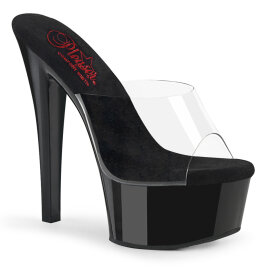 Pleaser GLEAM-601 Plateau Pantoletten Clear Schwarz...