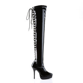 Devious INDULGE-3063 Plateau Overknee Stiefel Lack Schwarz EU-36 / US-6