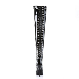 Devious INDULGE-3063 Plateau Overknee Stiefel Lack Schwarz EU-43 / US-13