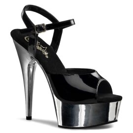Pleaser Sandalette DELIGHT-609 Schwarz Siber Chrom EU-35...