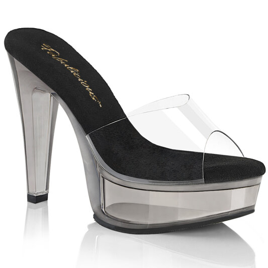 Fabulicious MARTINI-501 Plateau Pantoletten Clear Rauch Schwarz EU-37 / US-7