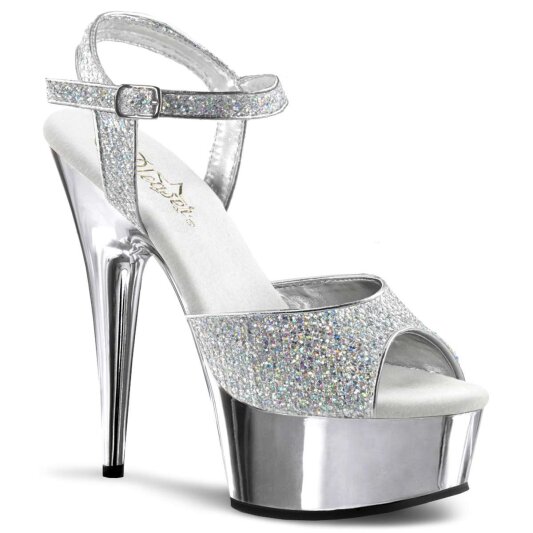 Pleaser Sandalette DELIGHT-609G Silber Multi Glitter Chrom EU-41 / US-11