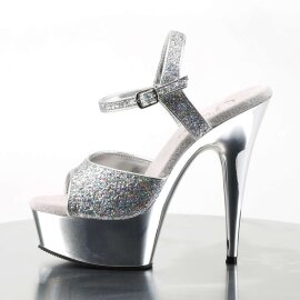 Pleaser Sandalette DELIGHT-609G Silber Multi Glitter Chrom EU-41 / US-11