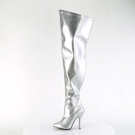 Pleaser SEDUCE-3000WC Overknee Stiefel Metallic Kunstleder Silber EU-36 / US-6