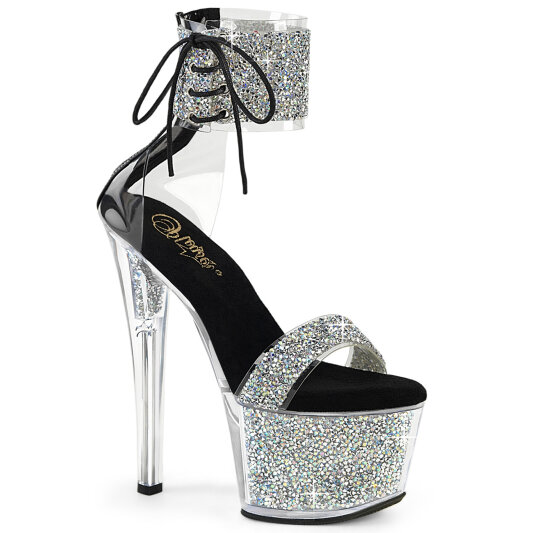 Pleaser SKY-327RSI Plateau Sandaletten Strass Silber Schwarz EU-37 / US-7