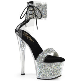 Pleaser SKY-327RSI Plateau Sandaletten Strass Silber...