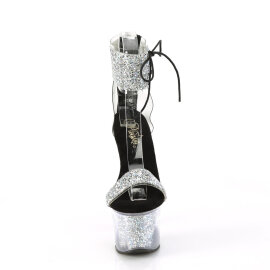 Pleaser SKY-327RSI Plateau Sandaletten Strass Silber...