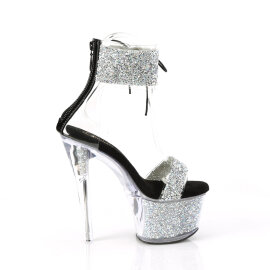 Pleaser SKY-327RSI Plateau Sandaletten Strass Silber Schwarz EU-35 / US-5