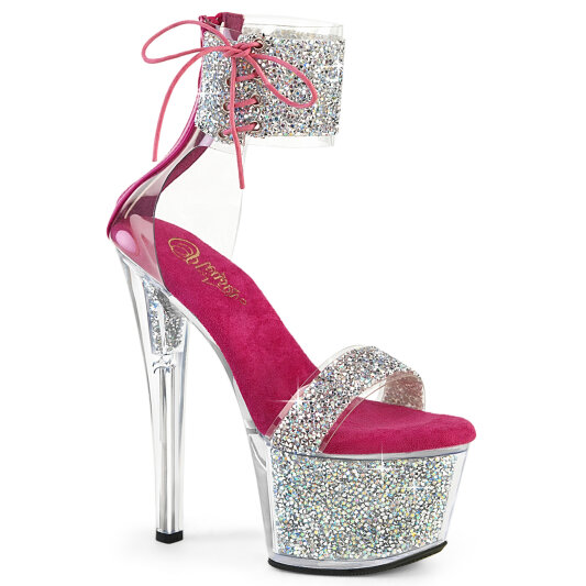 Pleaser SKY-327RSI Plateau Sandaletten Strass Silber Pink EU-35 / US-5