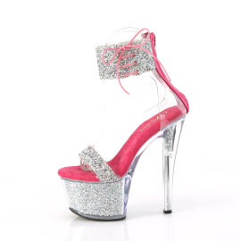 Pleaser SKY-327RSI Plateau Sandaletten Strass Silber Pink EU-35 / US-5