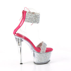 Pleaser SKY-327RSI Plateau Sandaletten Strass Silber Pink EU-35 / US-5