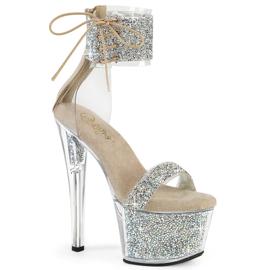 Pleaser SKY-327RSI Plateau Sandaletten Strass Silber Beige EU-35 / US-5