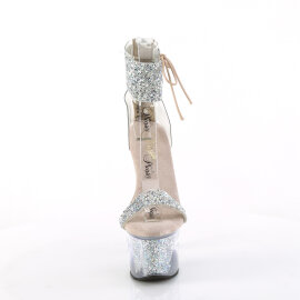 Pleaser SKY-327RSI Plateau Sandaletten Strass Silber...