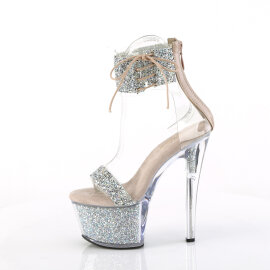 Pleaser SKY-327RSI Plateau Sandaletten Strass Silber Beige EU-35 / US-5